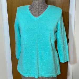 Croft & Barrow Womens Large 3/4 Sleeve Sweater with Texture Seafoam Green